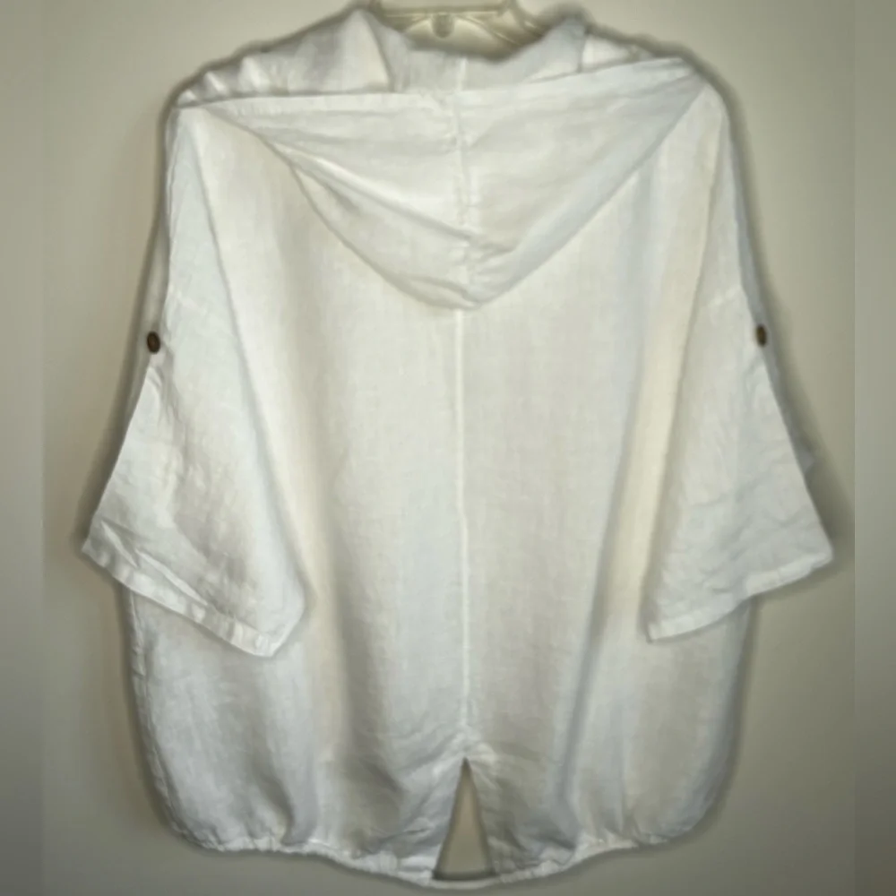WHITE LINEN (MADE IN ITALY) HOODED TOP/COVERUP - Picture 6 of 7